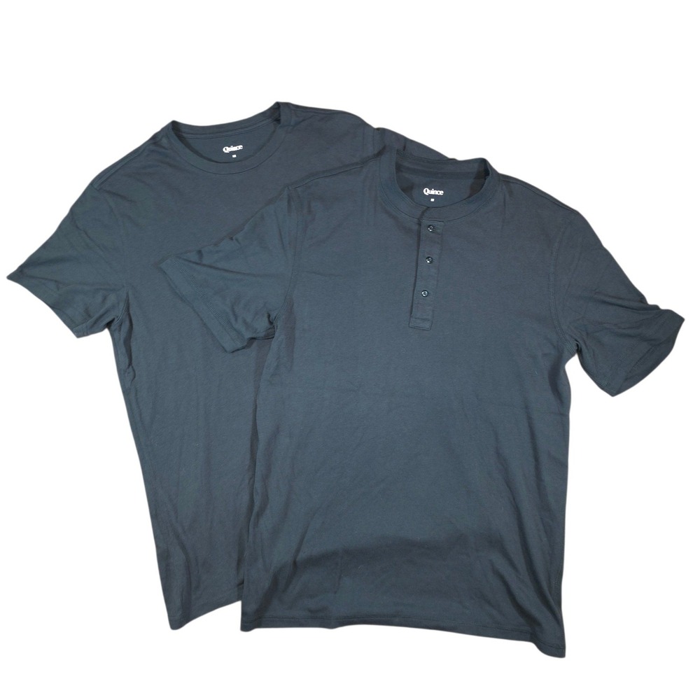 NEW Quince Size M T-Shirt Henley Bundle Charcoal Gray Short Sleeve Cotton Blend